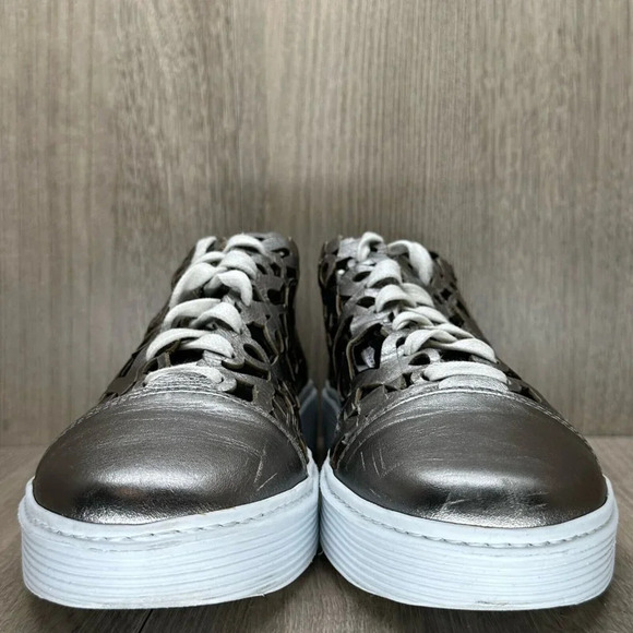 AREA FORTE Shoes Women Sz 39 US 9 Laser-Cut Sneakers Leather Pewter Silver Italy - Picture 2 of 13